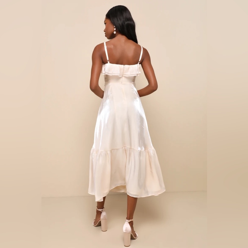 NWT LULUS SIZE XS Heavenly Essence Cream Organza Tiered Ruffled Midi Dress - Picture 3 of 8